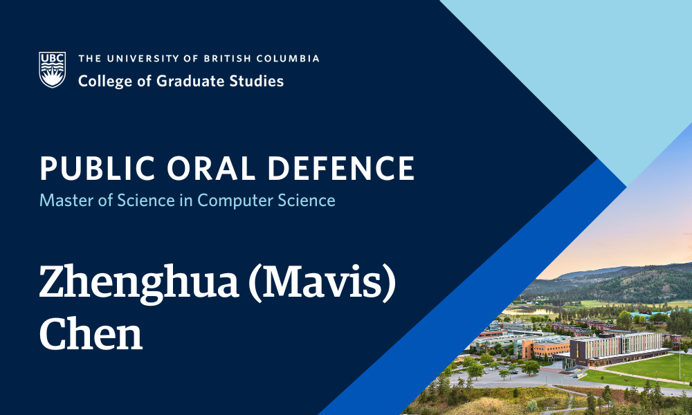 Zhenghua (Mavis) Chen will defend their thesis.