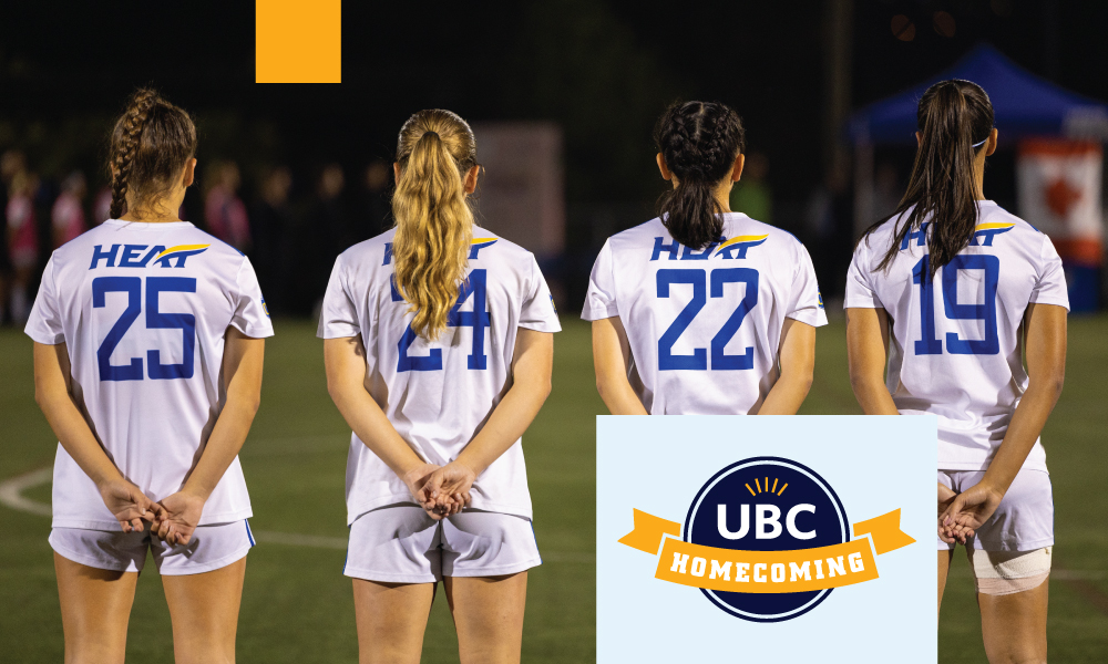 UBCO women's Heat soccer players standing ready to start a game